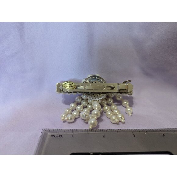 Elegant Faux Pearl Hair Clip With Dangling Beads & Rhinestone Accent - Picture 3 of 3